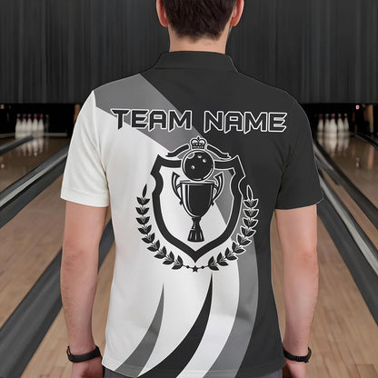 Schwarz-weiße Retro-Bowling-Poloshirts für Herren – Individuelles Bowling-Team-Liga-Trikot NQS6704