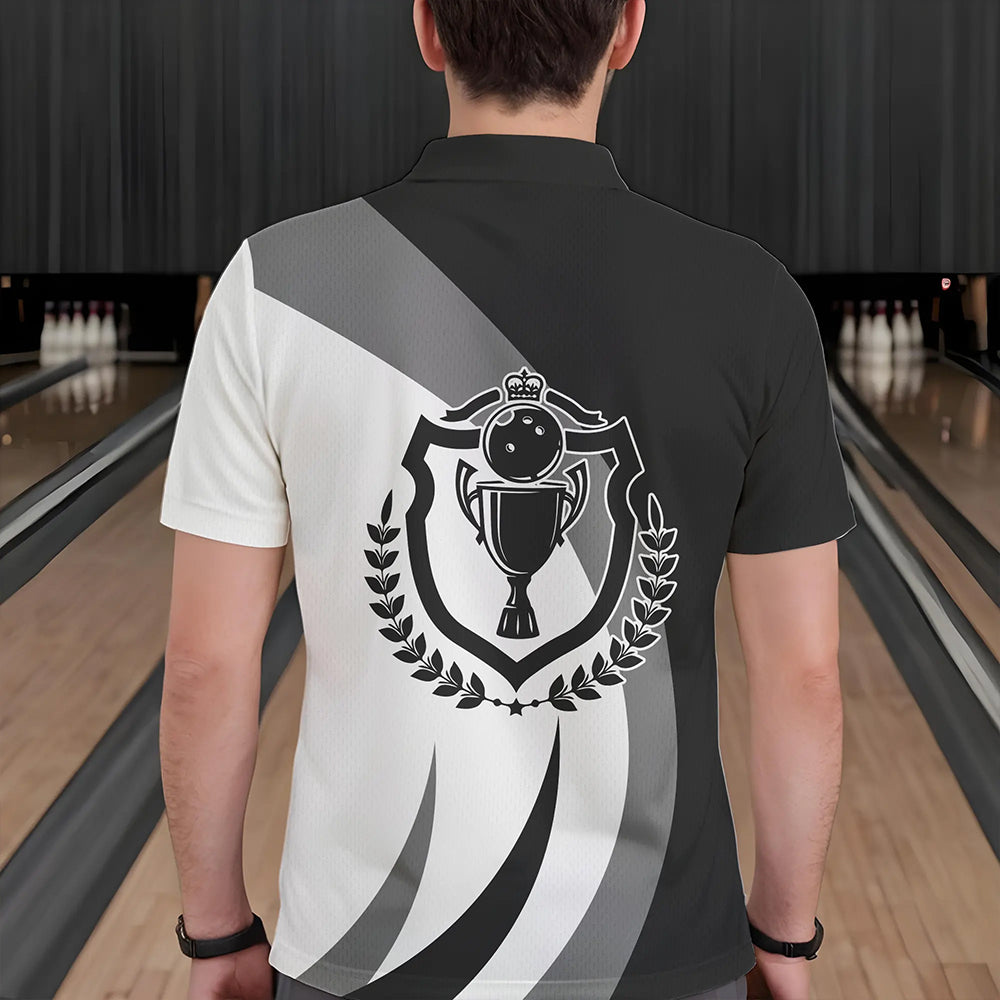 Schwarz-weiße Retro-Bowling-Poloshirts für Herren – Bowling-Team-Liga-Trikot NQS6704.1