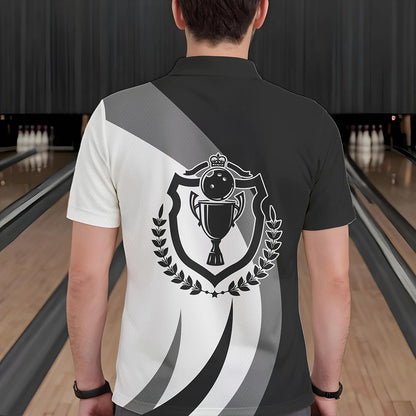 Schwarz-weiße Retro-Bowling-Poloshirts für Herren – Bowling-Team-Liga-Trikot NQS6704.1