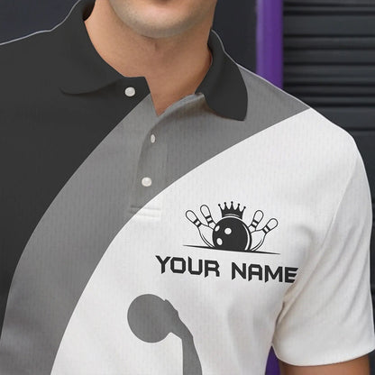 Schwarz-weiße Retro-Bowling-Poloshirts für Herren – Individuelles Bowling-Team-Liga-Trikot NQS6704