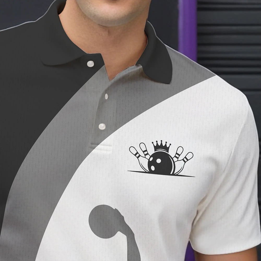 Schwarz-weiße Retro-Bowling-Poloshirts für Herren – Bowling-Team-Liga-Trikot NQS6704.1