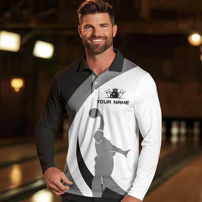Schwarz-weiße Retro-Bowling-Poloshirts für Herren – Individuelles Bowling-Team-Liga-Trikot NQS6704