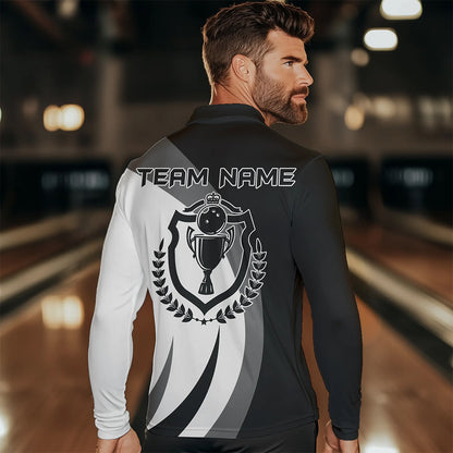 Schwarz-weiße Retro-Bowling-Poloshirts für Herren – Individuelles Bowling-Team-Liga-Trikot NQS6704