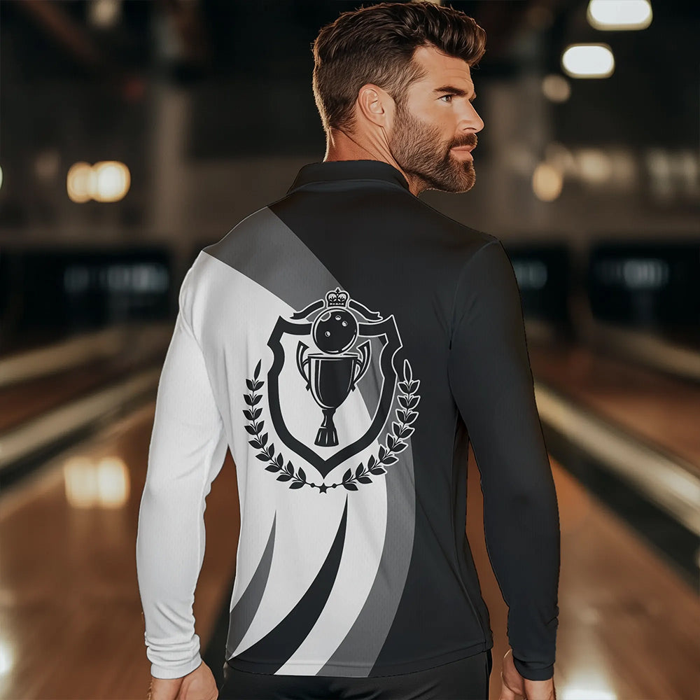 Schwarz-weiße Retro-Bowling-Poloshirts für Herren – Bowling-Team-Liga-Trikot NQS6704.1
