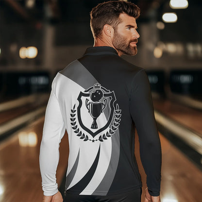 Schwarz-weiße Retro-Bowling-Poloshirts für Herren – Bowling-Team-Liga-Trikot NQS6704.1