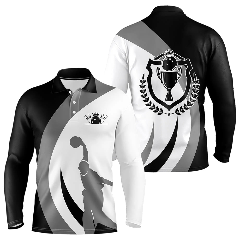 Schwarz-weiße Retro-Bowling-Poloshirts für Herren – Bowling-Team-Liga-Trikot NQS6704.1