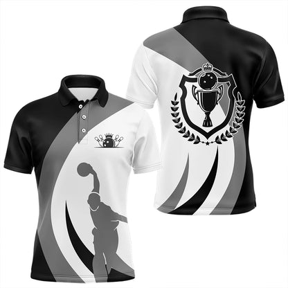 Schwarz-weiße Retro-Bowling-Poloshirts für Herren – Bowling-Team-Liga-Trikot NQS6704.1