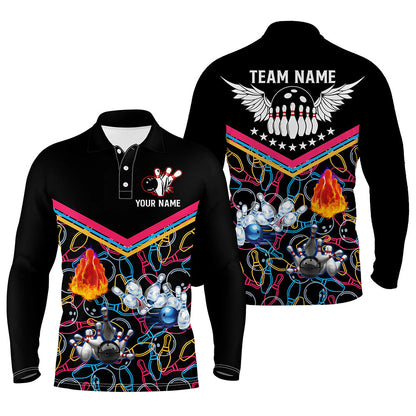Schwarz gemusterte Multicolor-Bowling-Poloshirts für Herren, maßgeschneiderte Team-Bowlingtrikots für Bowler NQS5386