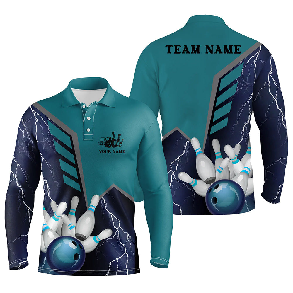 Blitz-Blau Herren-Bowling-Poloshirt – Individueller Name, Herren-Bowler-Trikot, Team-Bowling-Geschenke NQS5868
