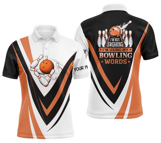 Personalisierte Bowling-Poloshirts: "Ich fluche nicht, ich benutze meine Bowling-Wörter", orange Bowlinghemden NQS4479