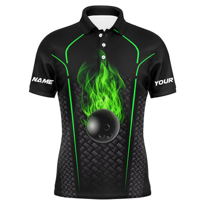 Bowling-Shirt für Herren – Individuelles Bowling-Poloshirt, 3D-Bowling-Team-Trikot | Grün NQS6770