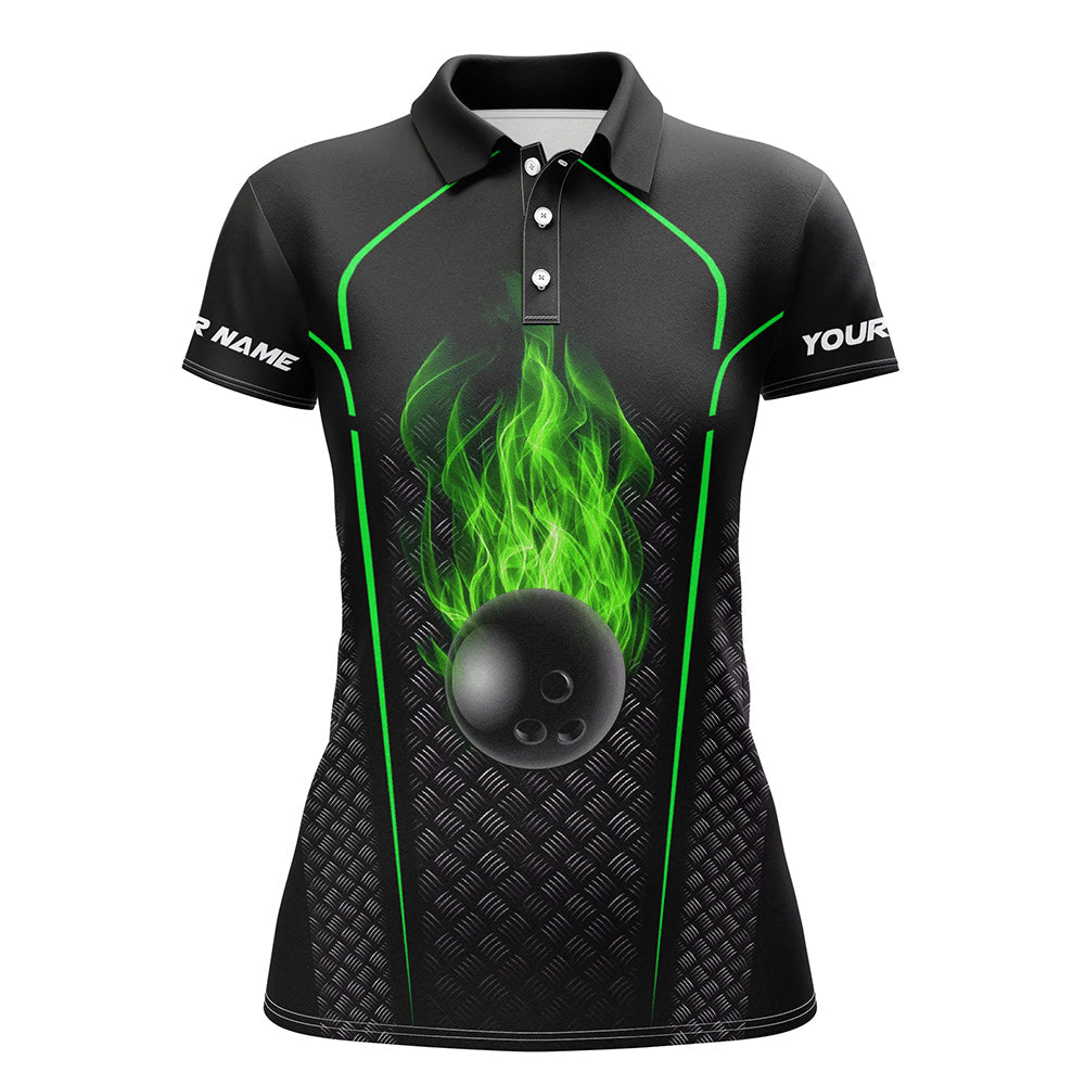 Bowling-Shirt für Damen – Individuelles Kurzarm-Poloshirt, 3D-Bowling-Team-Trikot | Grün NQS6770