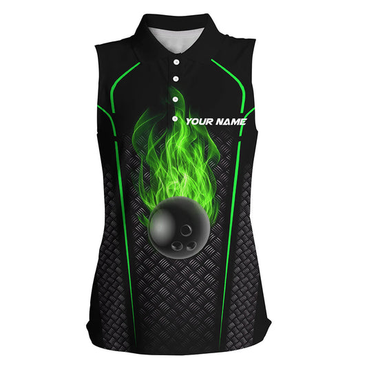 Bowling-Shirt für Damen – Individuelles Ärmelloses Bowling-Poloshirt, 3D-Bowling-Team-Trikot | Grün NQS6770