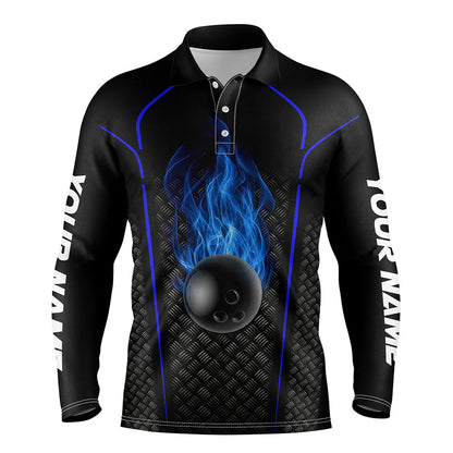 Schwarz-blaues Bowlinghemd für Herren, Polo, personalisiertes 3D-Bowling-Teamtrikot NQS5143