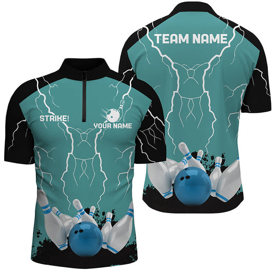 Herren-Bowling-Quarter-Zip-Shirts – Individuelles „Strike“-Blitz-Team-Liga-Trikot | Türkis NQS6342