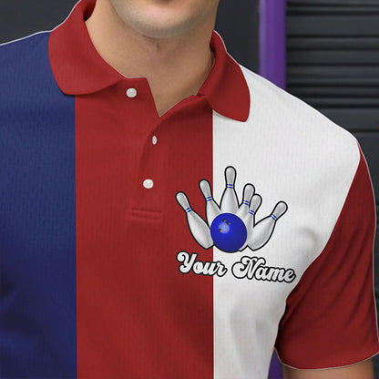 Personalisierte Rot-weiß-blaue Retro-Bowling-Poloshirts für Herren – Individuelle Vintage-Bowling-Team-Trikots NQS6569