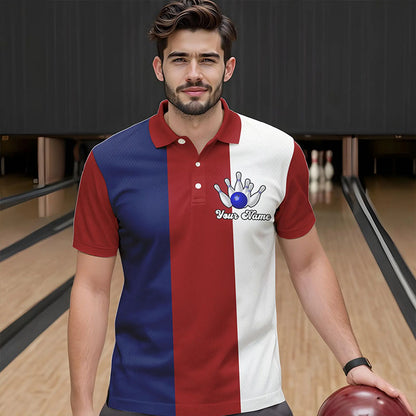Personalisierte Rot-weiß-blaue Retro-Bowling-Poloshirts für Herren – Individuelle Vintage-Bowling-Team-Trikots NQS6569