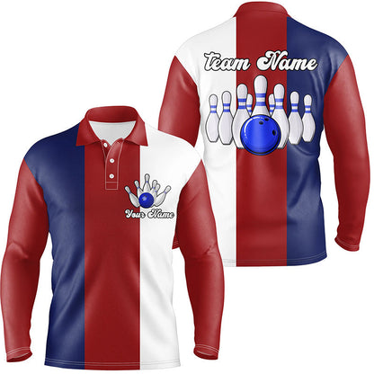 Personalisierte Rot-weiß-blaue Retro-Bowling-Poloshirts für Herren – Individuelle Vintage-Bowling-Team-Trikots NQS6569
