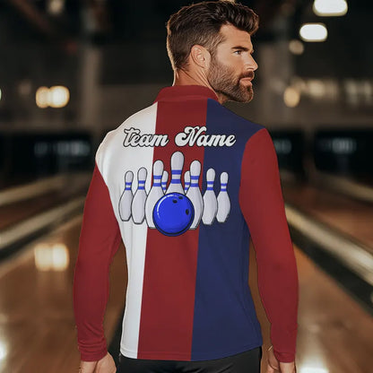 Personalisierte Rot-weiß-blaue Retro-Bowling-Poloshirts für Herren – Individuelle Vintage-Bowling-Team-Trikots NQS6569