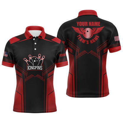 Rot-schwarze Bowling-Poloshirts für Männer, personalisierter Name und Teamname, Bowling-Team-Poloshirts NQS4728