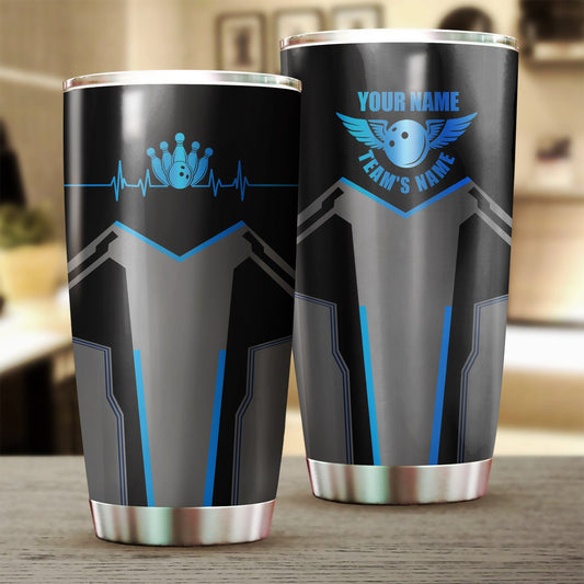 1 Stück blaue Bowlingkugel und Pins, personalisierte Tumbler-Tasse mit Teamname, personalisiertes Bowling-Getränkegeschirr NQS5228
