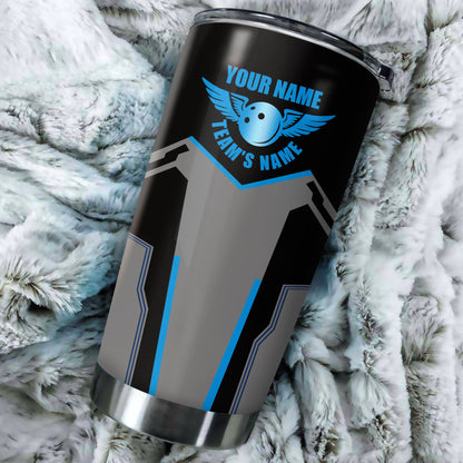1 Stück blaue Bowlingkugel und Pins, personalisierte Tumbler-Tasse mit Teamname, personalisiertes Bowling-Getränkegeschirr NQS5228