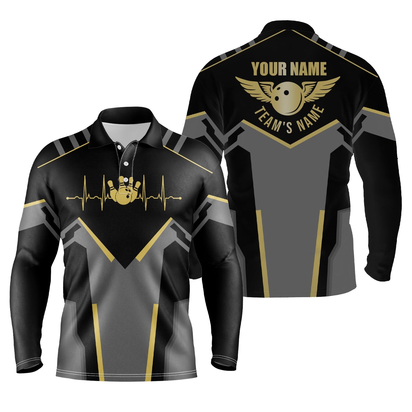 Herren-Bowling-Poloshirts, personalisierter Teamname, schwarzes Bowling-Teamtrikot, Geschenk für Bowling-Teams NQS5245