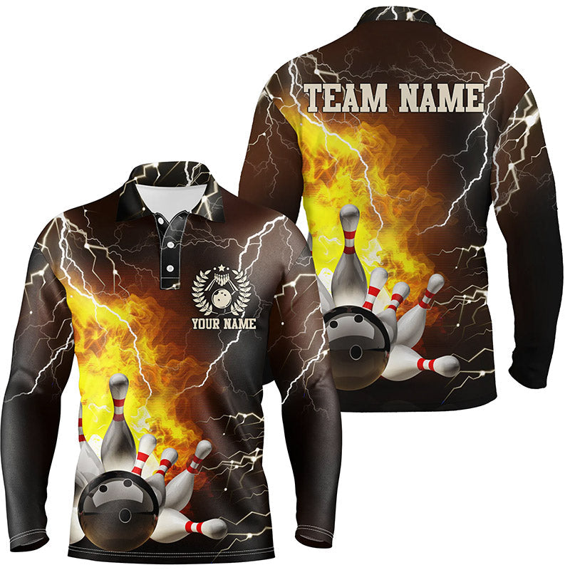 Herren-Bowling-Poloshirts – Individuelle Flammen-Blitz-Bowling-Team-Trikots, Bowling-Team-Liga-Shirt NQS6150