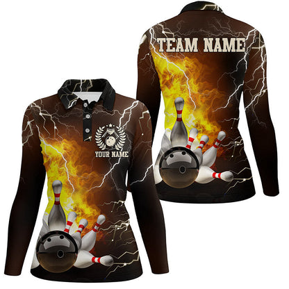 Damen-Bowling-Poloshirts – Individuelle Flammen-Blitz-Bowling-Team-Trikots, Bowling-Liga-Shirt NQS6150
