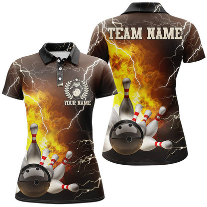 Damen-Bowling-Poloshirts – Individuelle Flammen-Blitz-Bowling-Team-Trikots, Bowling-Liga-Shirt NQS6150