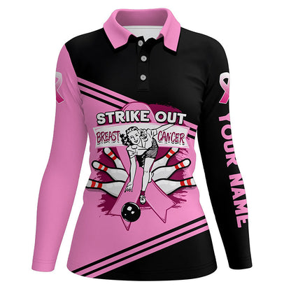 Pinkes Damen-Bowling-Poloshirt – Individuelles „Strike Out Breast Cancer“ Bowling-Team-Trikot, Bowling-Geschenk NQS6382