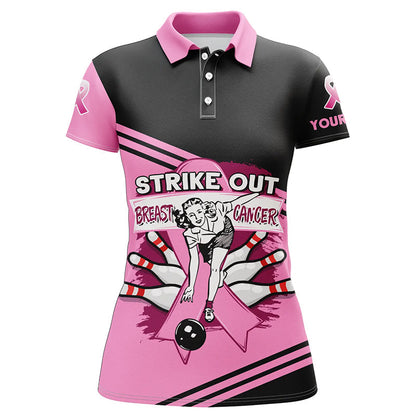 Pinkes Damen-Bowling-Poloshirt – Individuelles „Strike Out Breast Cancer“ Bowling-Team-Trikot, Bowling-Geschenk NQS6382