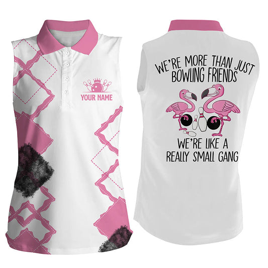 Pink Flamingo Ärmelloses Bowling-Poloshirt – „We’re more than bowling friends, we’re a small gang“ NQS5969