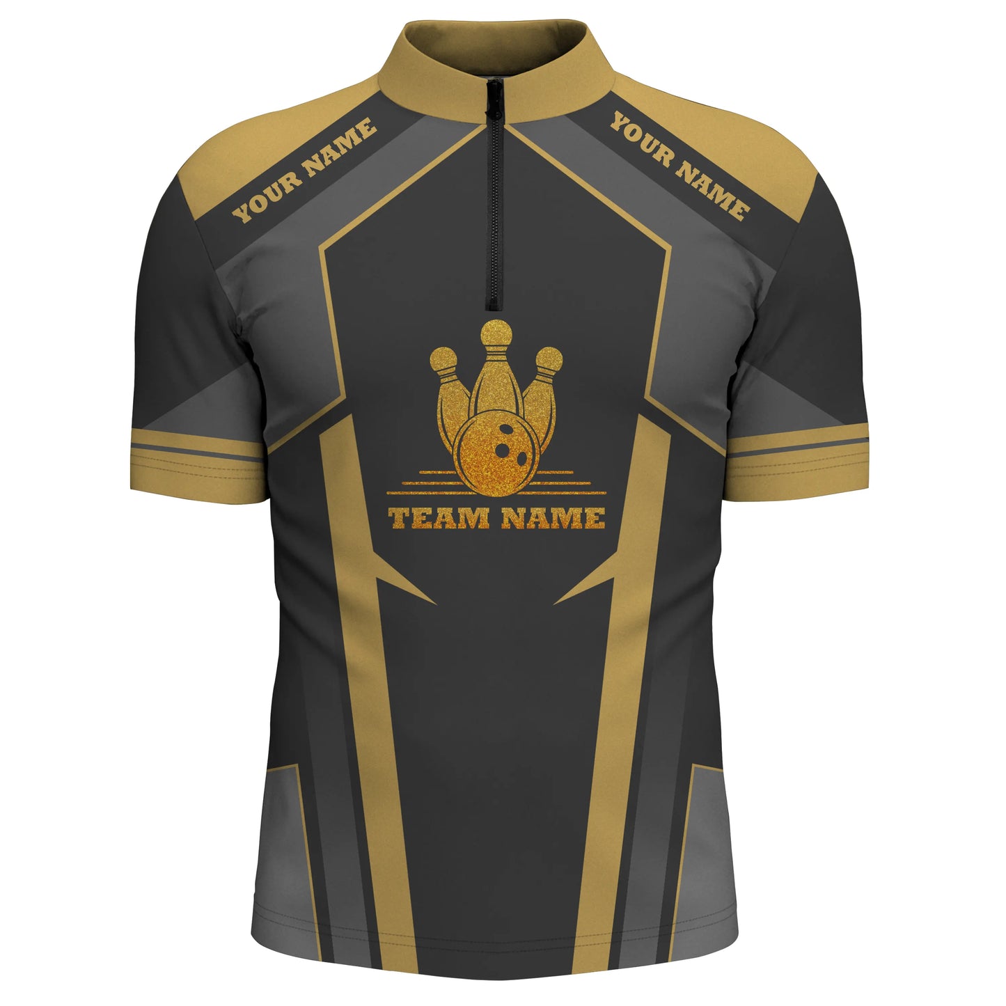 Bowling-Hemden mit Viertelreißverschluss für Männer, personalisierte Bowling-Teamtrikots, Bowling-Geschenke für Bowler | Gelb NQS4746