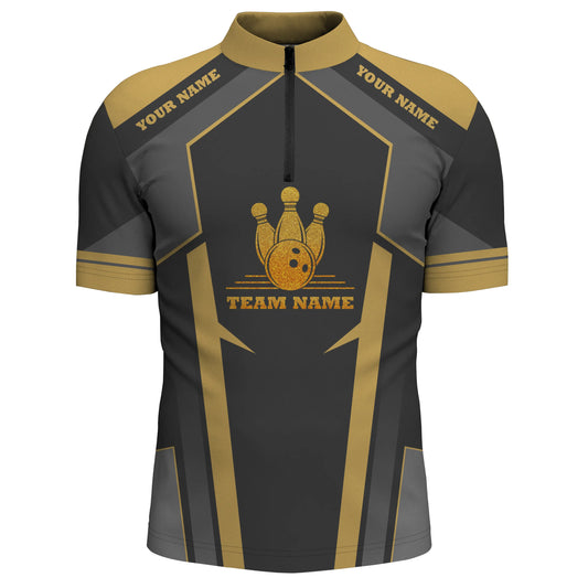 Bowling-Hemden mit Viertelreißverschluss für Männer, personalisierte Bowling-Teamtrikots, Bowling-Geschenke für Bowler | Gelb NQS4746