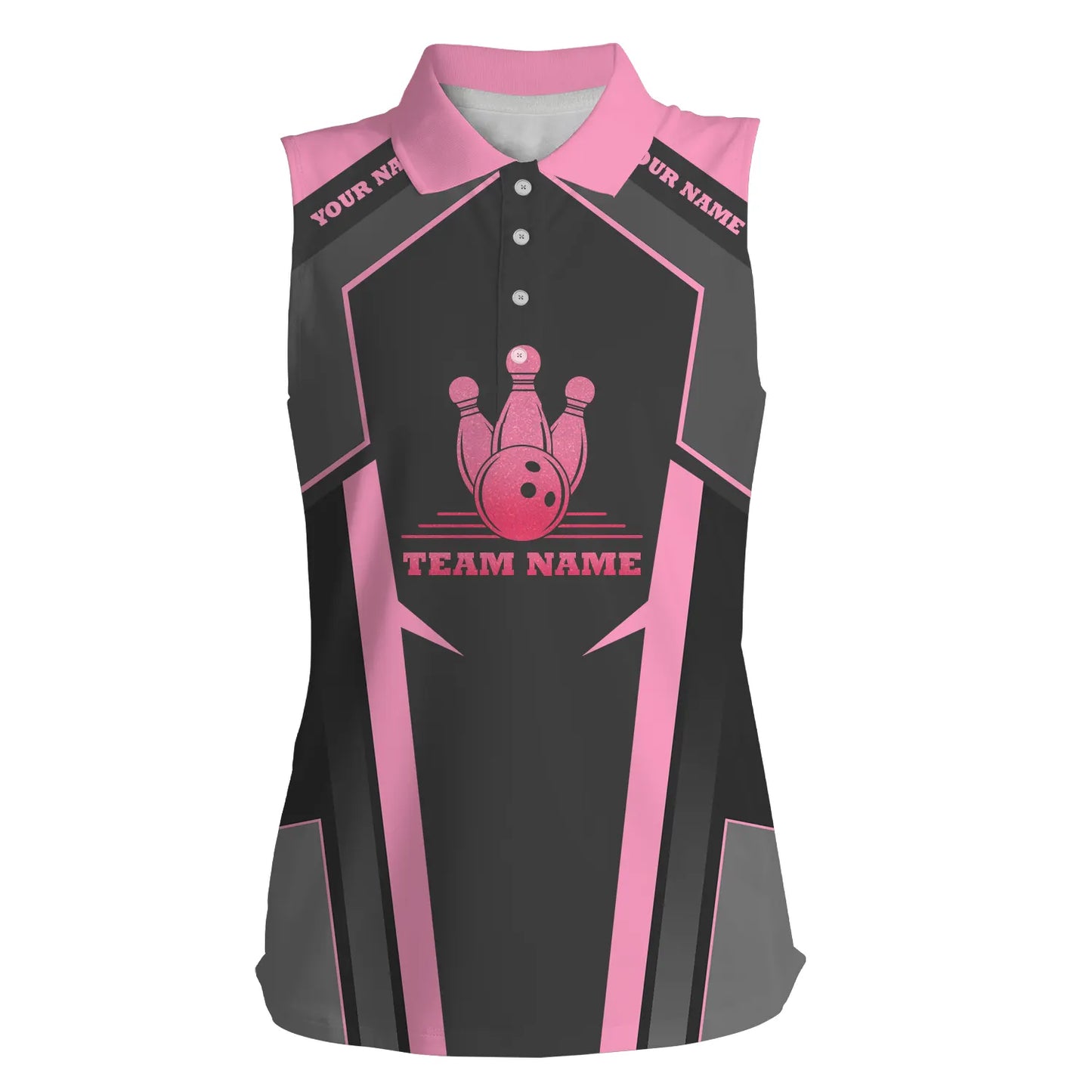 Personalisierte Bowlinghemden für Frauen, pinkfarbene ärmellose Team-Polo-Bowlinghemden für Mädchen NQS4747
