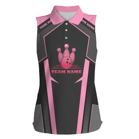 Personalisierte Bowlinghemden für Frauen, pinkfarbene ärmellose Team-Polo-Bowlinghemden für Mädchen NQS4747