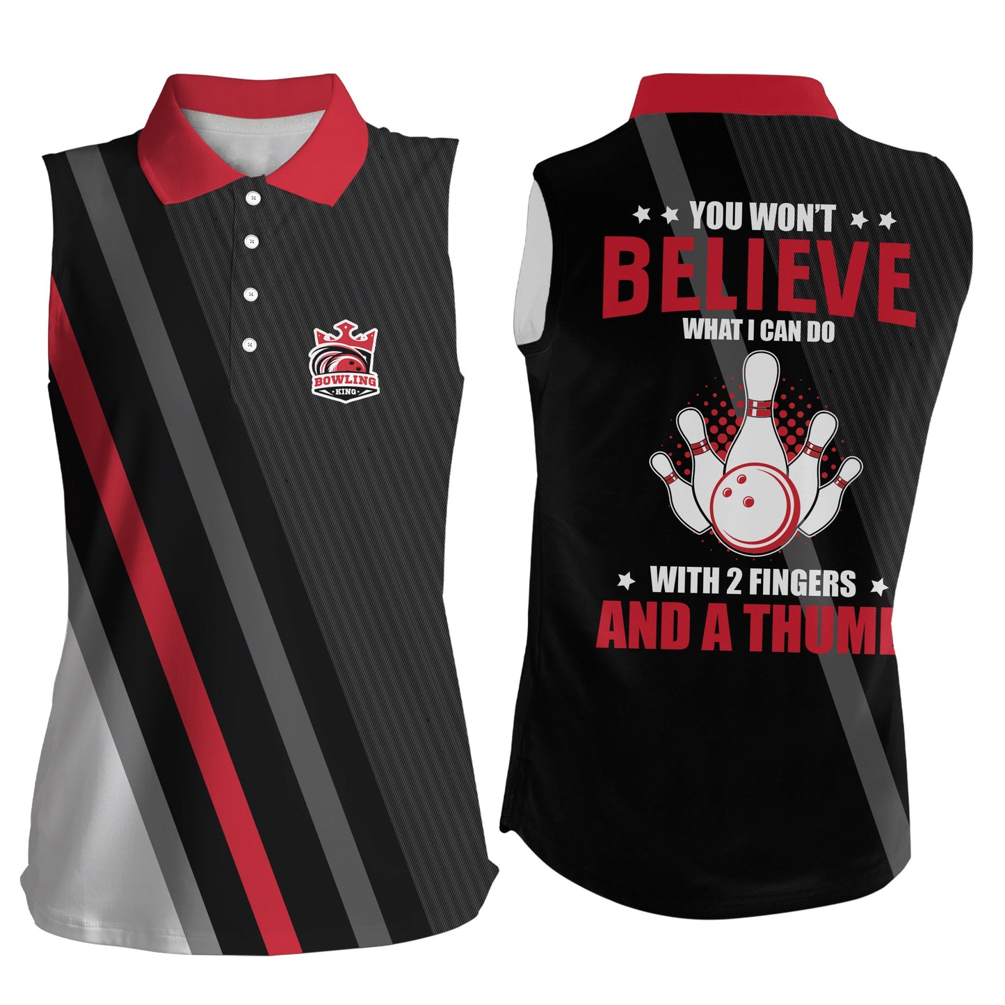 Rot-schwarze ärmellose Poloshirts, personalisiert: you won't believe what I can do with 2 fingers and a thumb NQS5286