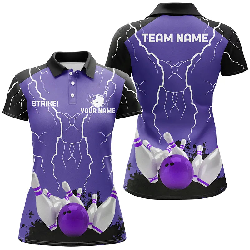 Damen-Bowling-Poloshirts – Individuelle Bowling-Strike Blitz-Sturm Team-Liga-Trikots | Lila NQS6645