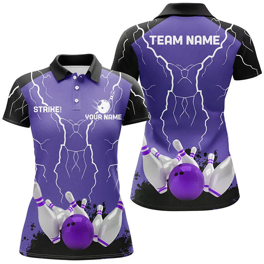 Damen-Bowling-Poloshirts – Individuelle Bowling-Strike Blitz-Sturm Team-Liga-Trikots | Lila NQS6645