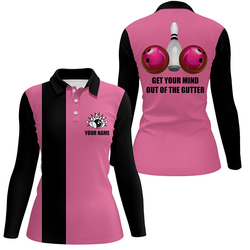 Get Your Mind Out of The Gutter“-Pink-Poloshirt für Damen – Personalisierte Bowling-Team-Trikots NQS5520