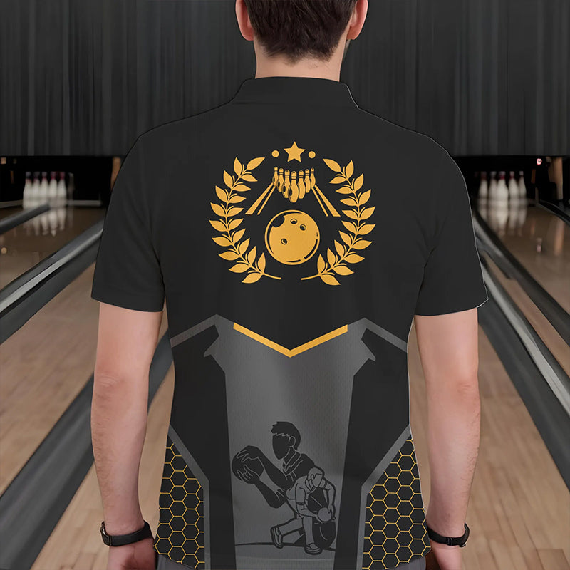 Schwarze Bowling-Trikots für Herren – Retro-Bowling-Poloshirts für Team-Bowler | Gelb NQS6673.1