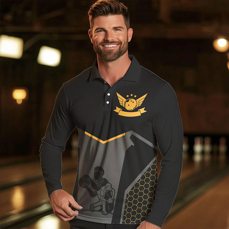 Schwarze Bowling-Trikots für Herren – Retro-Bowling-Poloshirts für Team-Bowler | Gelb NQS6673.1