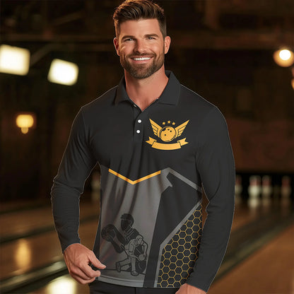 Schwarze Bowling-Trikots für Herren – Retro-Bowling-Poloshirts für Team-Bowler | Gelb NQS6673.1