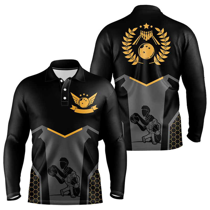 Schwarze Bowling-Trikots für Herren – Retro-Bowling-Poloshirts für Team-Bowler | Gelb NQS6673.1