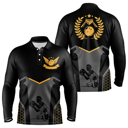 Schwarze Bowling-Trikots für Herren – Retro-Bowling-Poloshirts für Team-Bowler | Gelb NQS6673.1