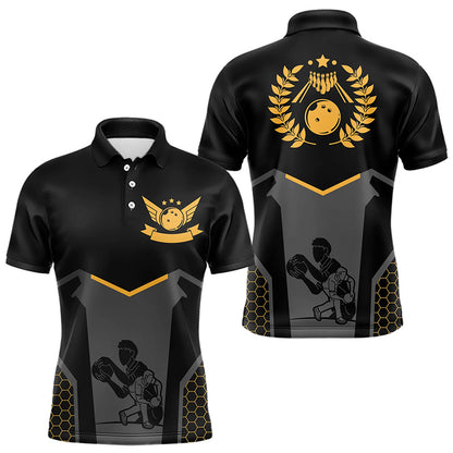 Schwarze Bowling-Trikots für Herren – Retro-Bowling-Poloshirts für Team-Bowler | Gelb NQS6673.1