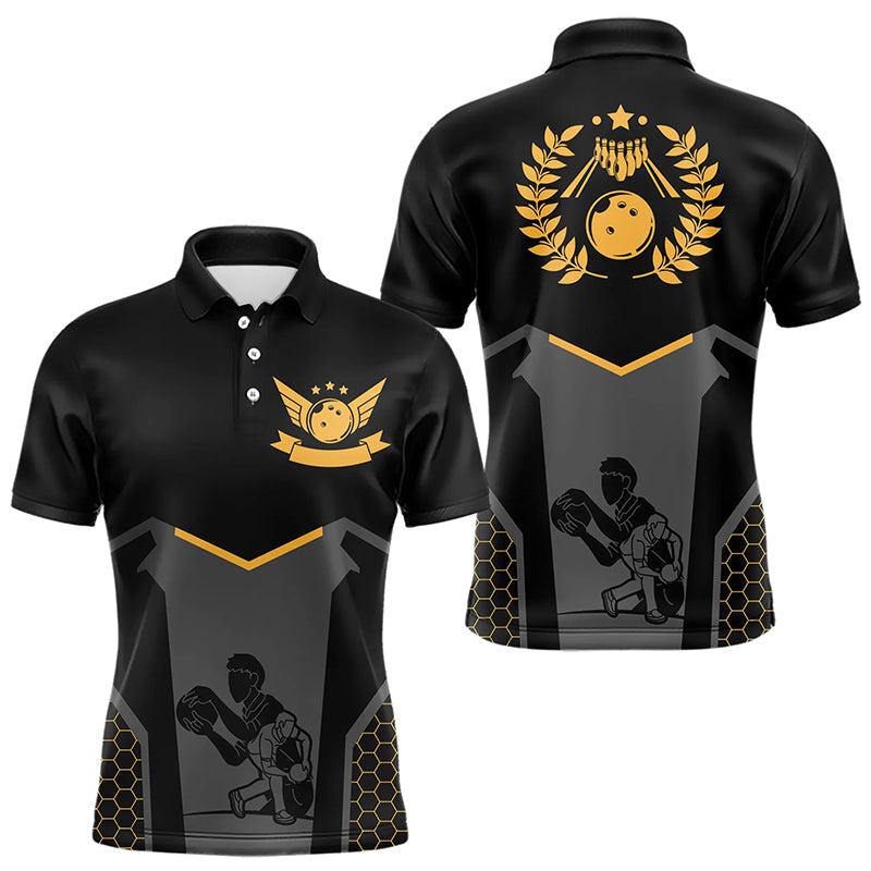 Schwarze Bowling-Trikots für Herren – Retro-Bowling-Poloshirts für Team-Bowler | Gelb NQS6673.1