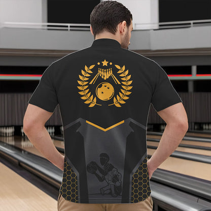 Schwarze Bowling-Trikots für Herren – Retro-Bowling-Quarter-Zip-Shirts Team-Bowler Kurzarm | Gelb NQS6673.1