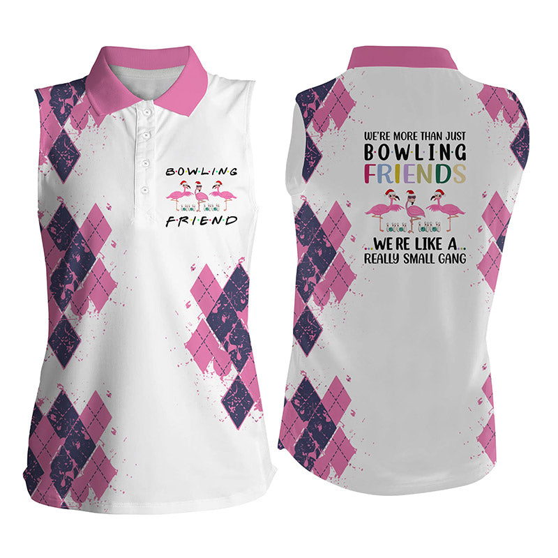 Damen-Bowlinghemden: "Wir sind mehr als nur Bowling-Freunde", Flamingo, ärmellose Damen-Polohemden NQS4424